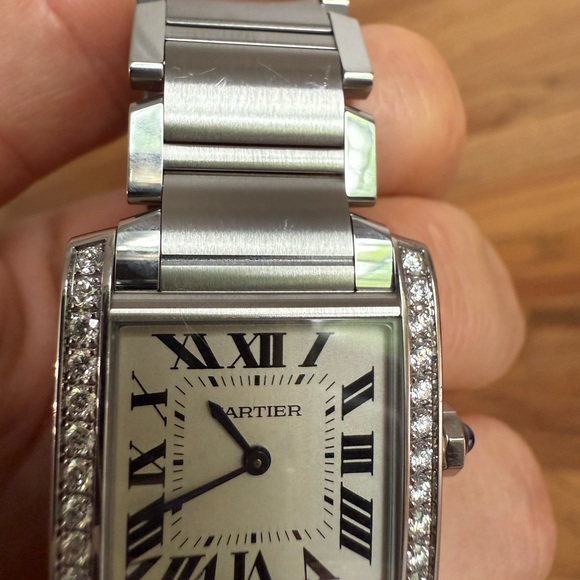 Cartier watch Tank, medium size, stainless steel with diamonds. - Picture 15 of 17